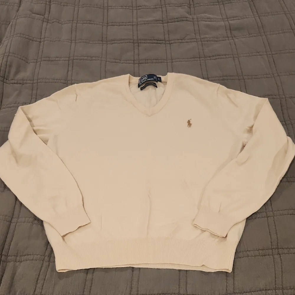 Polo by Ralph Lauren Men's V-Neck Sweater in Cream Size L!